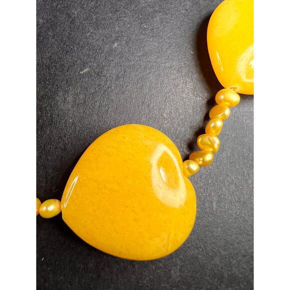 NEW yellow quartzite hearts and pearls necklace with sterling silver clasp - Picture 11 of 12